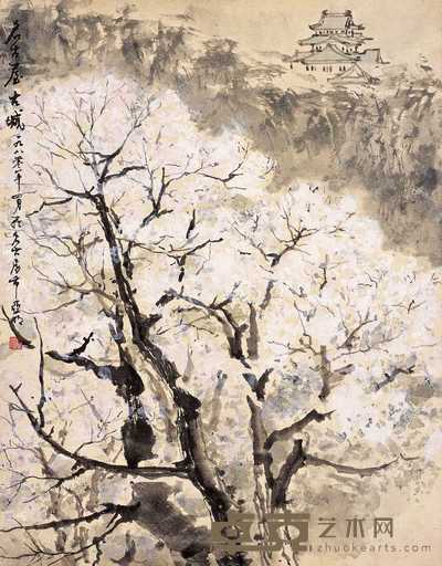 亚明 1980年作 名古屋樱花 镜心 40.5×31.5cm